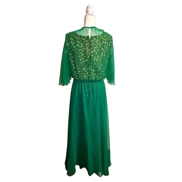 Mike Benet Formals Gorgeous Vintage 70s Emerald Green Chiffon Long Dress Size 14 - Picture 2 of 11